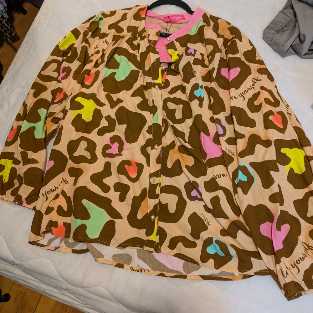 Colorful Leopard Print Button-Up Shirt